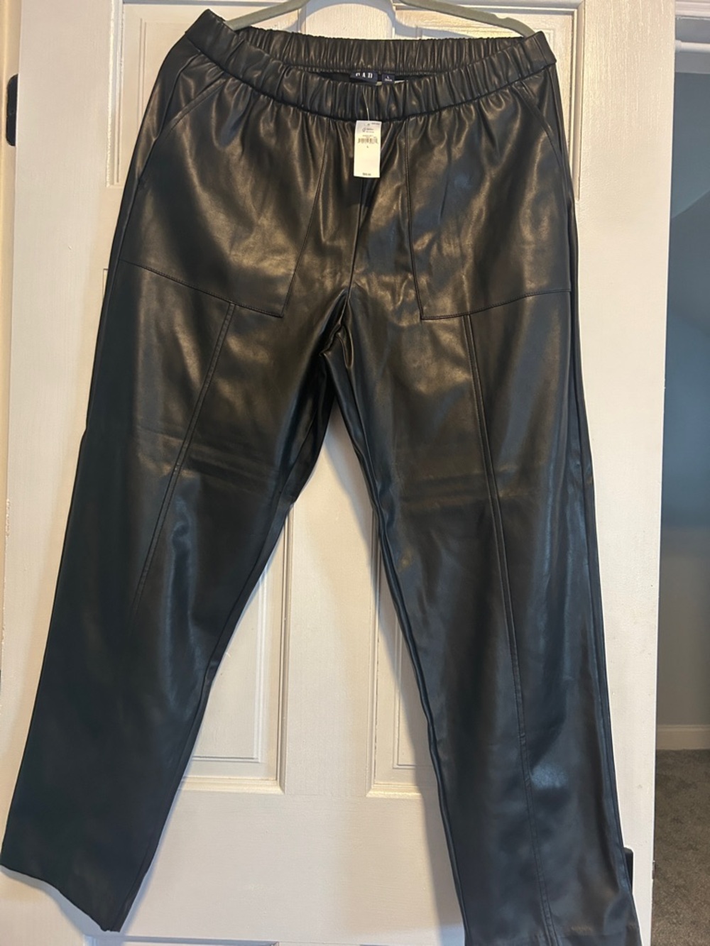 GAP Black Faux Leather Pants with Elastic Waist